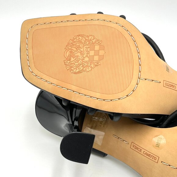 Vince Camuto 9.5 Sanda Black Leather Strappy Flared Heels Dress Sandals Shoes - Picture 10 of 14